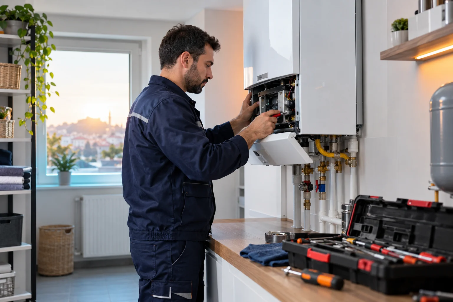 Kombi bakım ve onarımı yapan teknik servis uzmanı